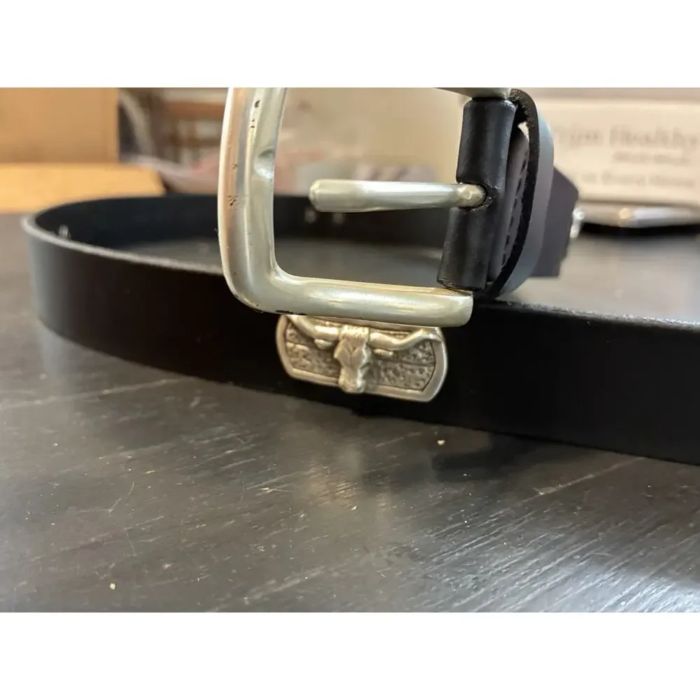 Black Genuine Leather Belt with 4 Bull Head Conchos Sizes 28, 30, 32, 38